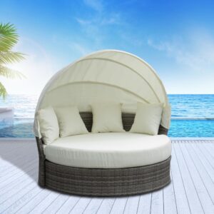 Zahradní ratanové lehátko se stříškou, sofa Avenberg PORTOFINO – Šedá