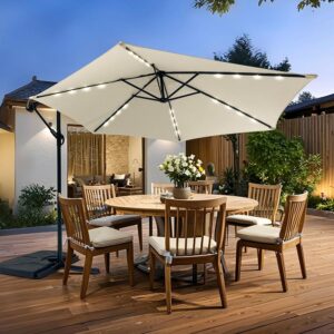 Velký polohovatelný slunečník AVENBERG SUNNY LED 300, průměr 3M, béžová