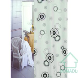 wela TEXTILNÍ SPRCHOVÝ ZÁVĚS ČERNÁ KOLA se závažím obšitý W79761 šířka x výška: 180 cm šířky x počet cm výšky na míru -nastavte počet cm