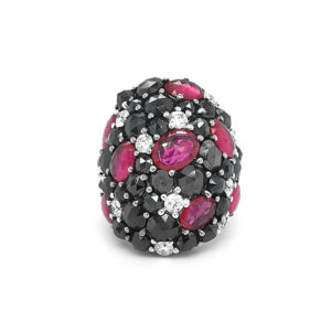 Zlatý Prsten s Rubíny, Černýmí a Bílými Diamanty