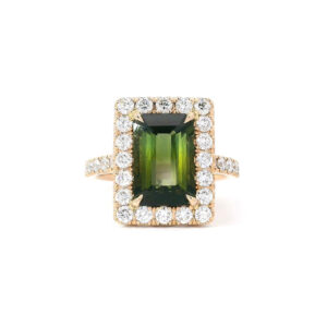 Beny Jewellery Prsten Přírodní Elegance Zeleného Turmalinu a Diamantů