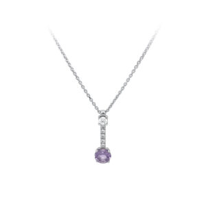 Beny Jewellery Náhrdelník s Fialovým Kamenem z Bílého Zlata