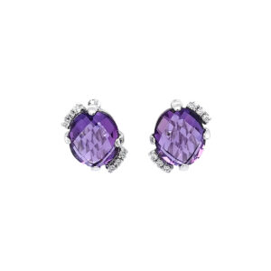 Beny Jewellery Náušnice s Ametystem z Bílého Zlata
