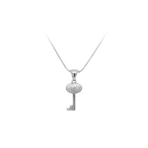 Beny Jewellery Přívěsek Klíček se Zirkony z Bílého Zlata