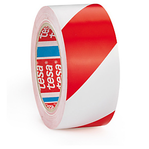 6x Dvoubarevná značkovací PVC páska, BÍLO-ČERVENÁ, 50mm, návin 33m, tloušťka 150µm | TESA