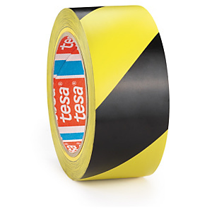 6x Dvoubarevná značkovací PVC páska, ŽLUTO-ČERNÁ, 50mm, návin 33m, tloušťka 150µm | TESA