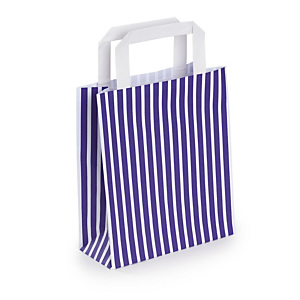 50x Taška z kraftového papíru 190 x 220 x 80 mm s fialovými pruhy