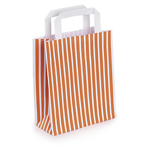 50x Taška z kraftového papíru 190 x 220 x 80 mm s oranžovými pruhy