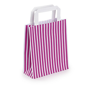 50x Taška z kraftového papíru 190 x 220 x 80 mm s růžovými pruhy