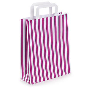 50x Taška z kraftového papíru 260 x 330 x 100 mm s růžovými pruhy