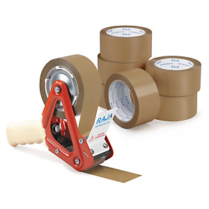 36x Lepicí PVC páska 50mm, návin 66m, hnědá, tloušťka 53µm + 1 odvíječ pásky | RAJA