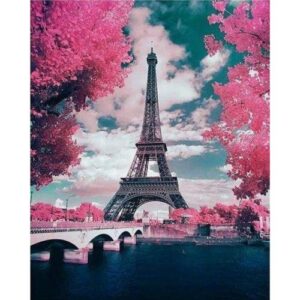Vyšívání křížkové sada – Eiffelova věž a květiny 32 x 40 cm