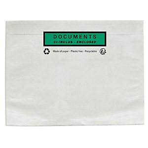 1000x Papírový obal na doprovodnou dokumentaci, 162×120 mm, DOCUMENTS ENCLOSED | RAJA