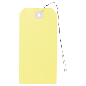 1000x Papírové visačky 100 x 51 mm, žluté, Ø očka 5 mm, s kovovým drátkem délky 30cm