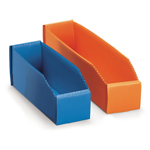 25x Plastový regálový zásobník, skládací 280 x 90 x 105 mm, tmavě modrý, objem 2l, nosnost 5kg