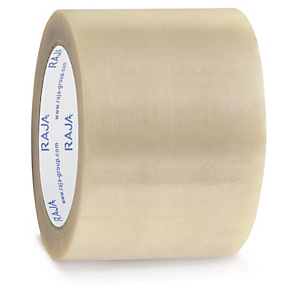 72x PVC lepicí páska s firemním potiskem RAJA – standardní – 2 barevný potisk – průhledná – 75mm x 66m