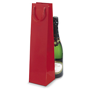 25x Dárková taška na láhve z lakovaného papíru 100x100x400mm, červená