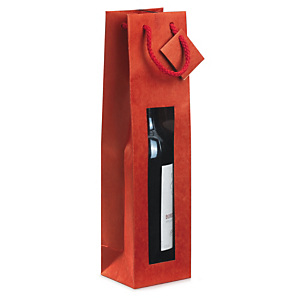 20x Dárkové lakované tašky na víno pro 1 láhev s okénkem, 98x380x88mm, červená