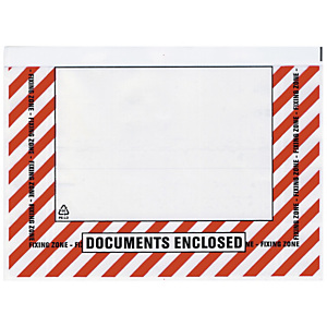 500x Samolepicí obal na doprovodnou dokumentaci, 220x160mm, DOCUMENTS ENCLOSED, s opětovně uzavíratelným uzávěrem