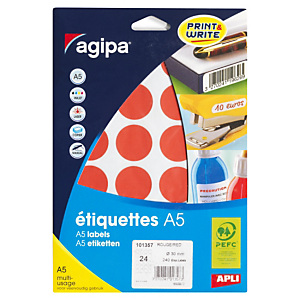 5x Samolepicí, značkovací kolečka Ø 15mm, červená, 96ks na archu