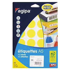 5x Samolepicí, značkovací kolečka Ø 30mm, žlutá, 24ks na archu