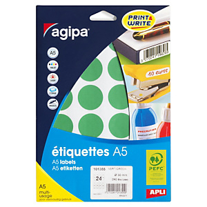 5x Samolepicí, značkovací kolečka Ø 30mm, zelená, 24ks na archu