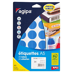 5x Samolepicí, značkovací kolečka Ø 8mm, modrá, 294ks na archu