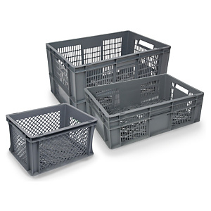 Stohovatelná europřepravka s mřížkou 595 x 397 x 130 mm, šedá, objem 28l, nosnost 25kg