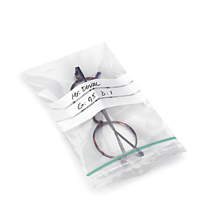 Uzavíratelný ZIP sáček 80x120mm, popisovatelný, 50% recyklovaný, materiál LDPE, tloušťka 60µm | RAJA