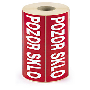 Výstražné etikety, 165x55mm, POZOR SKLO